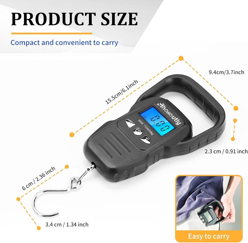 AHOSOUTLY Fish Scale,110lb/50kg Large Handle,Large Backlit LCD Display,Digital Fish Scale with Built-in Measuring Tape, Fishing Gifts for Men,Black… - Image 2